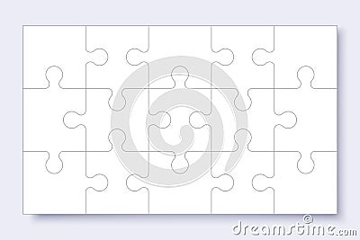 Puzzles grid template. Jigsaw puzzle with pieces, thinking game, jigsaws detail frame for business presentation with shadow. Vector Illustration